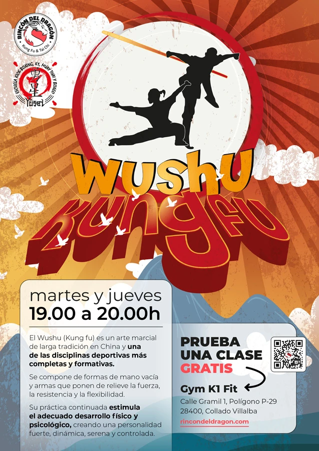 Imagen promocional de las clases de Wushu y Kung Fu en Collado Villalba